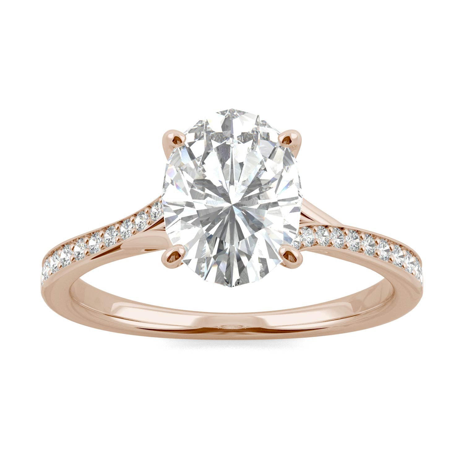 2.25 CTW DEW Oval Forever One™ Moissanite Side Stone Engagement Ring with Hidden Halo Ring