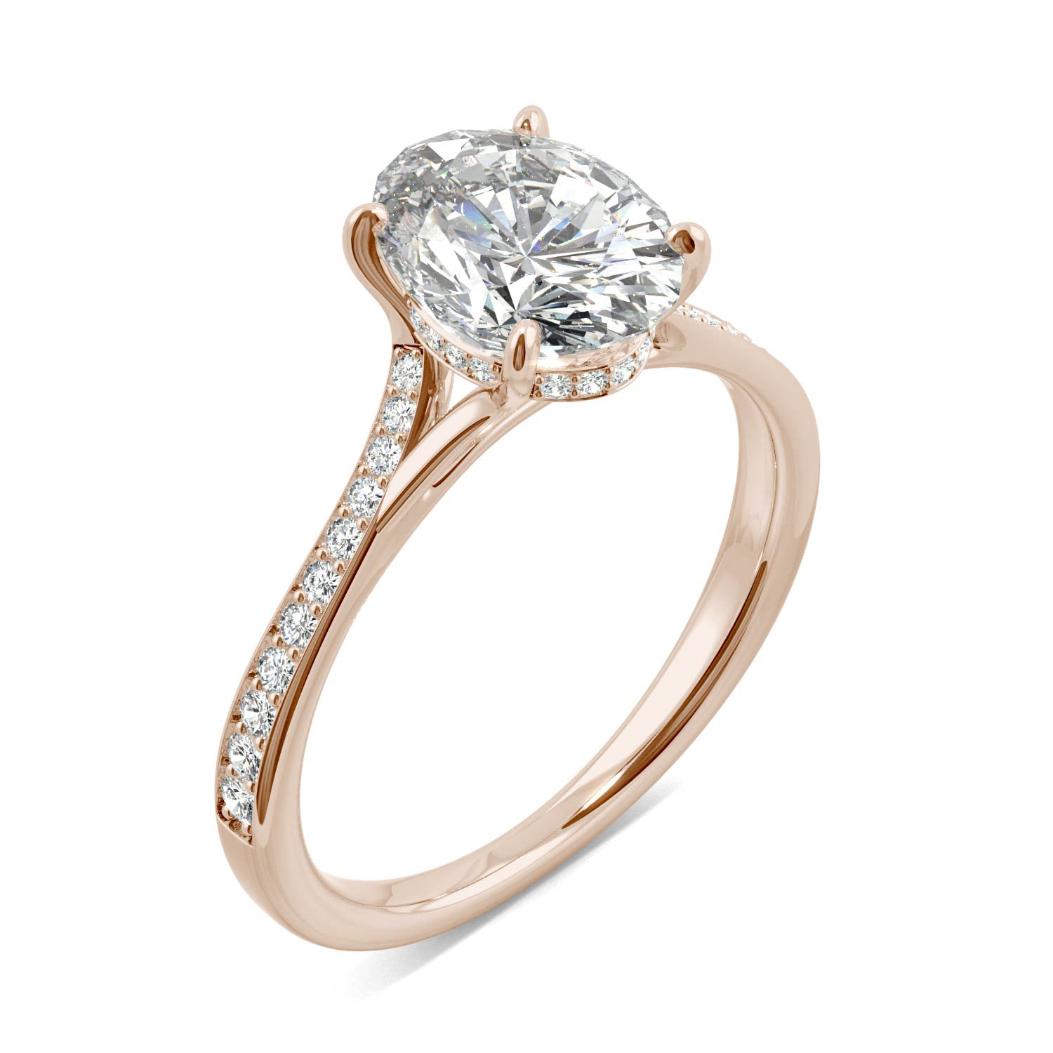 2.25 CTW DEW Oval Forever One™ Moissanite Side Stone Engagement Ring with Hidden Halo Ring