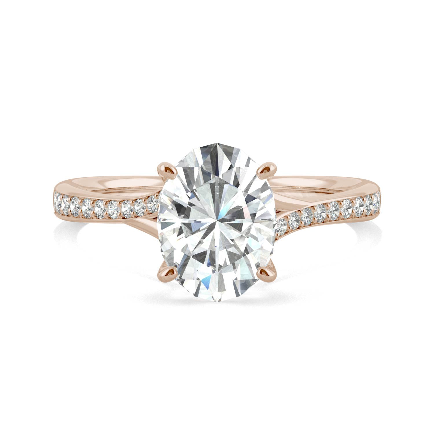 2.25 CTW DEW Oval Forever One™ Moissanite Side Stone Engagement Ring with Hidden Halo Ring