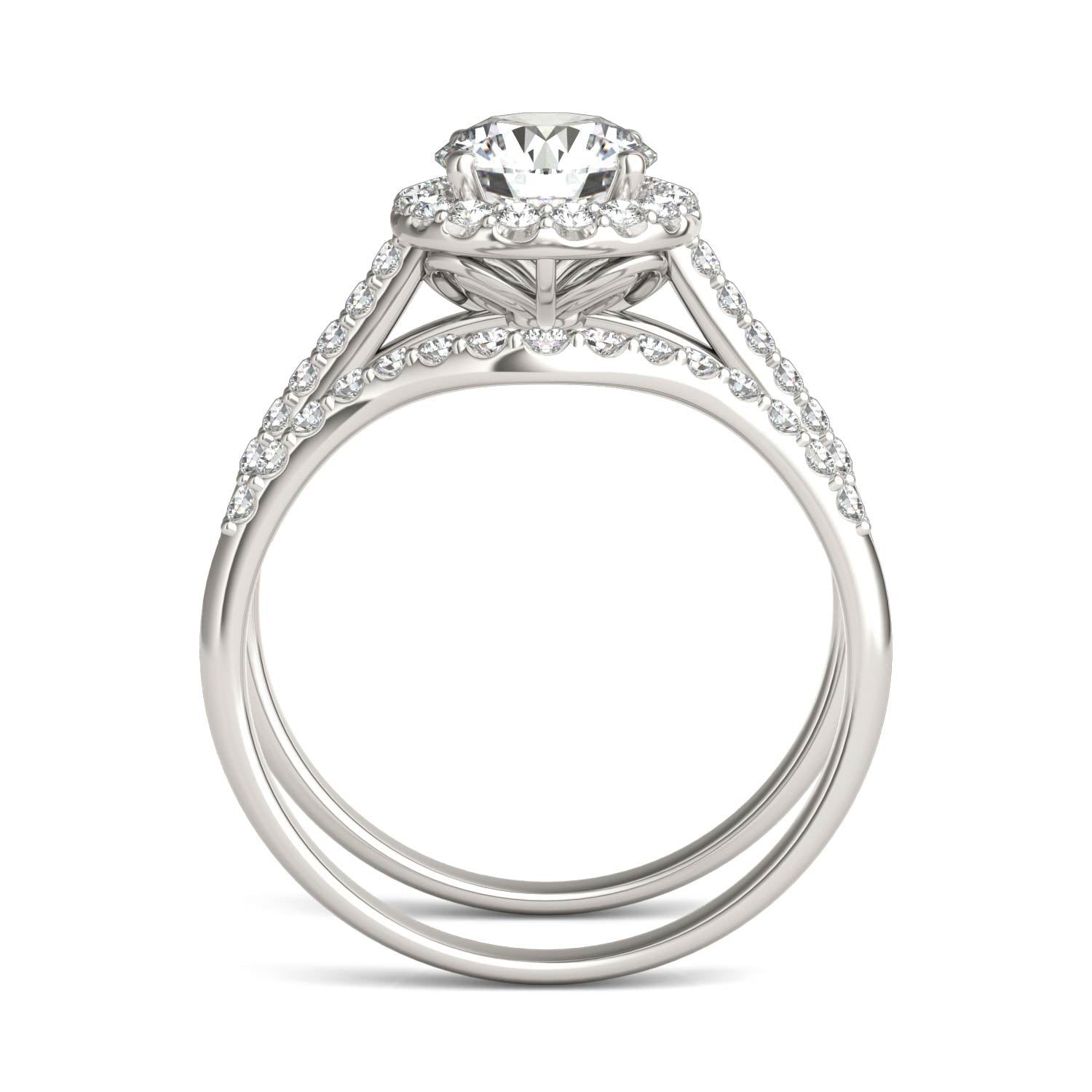 1 2/5 CTW Round Caydia® Lab Grown Diamond Signature Halo Bridal Set with Side Accents Ring