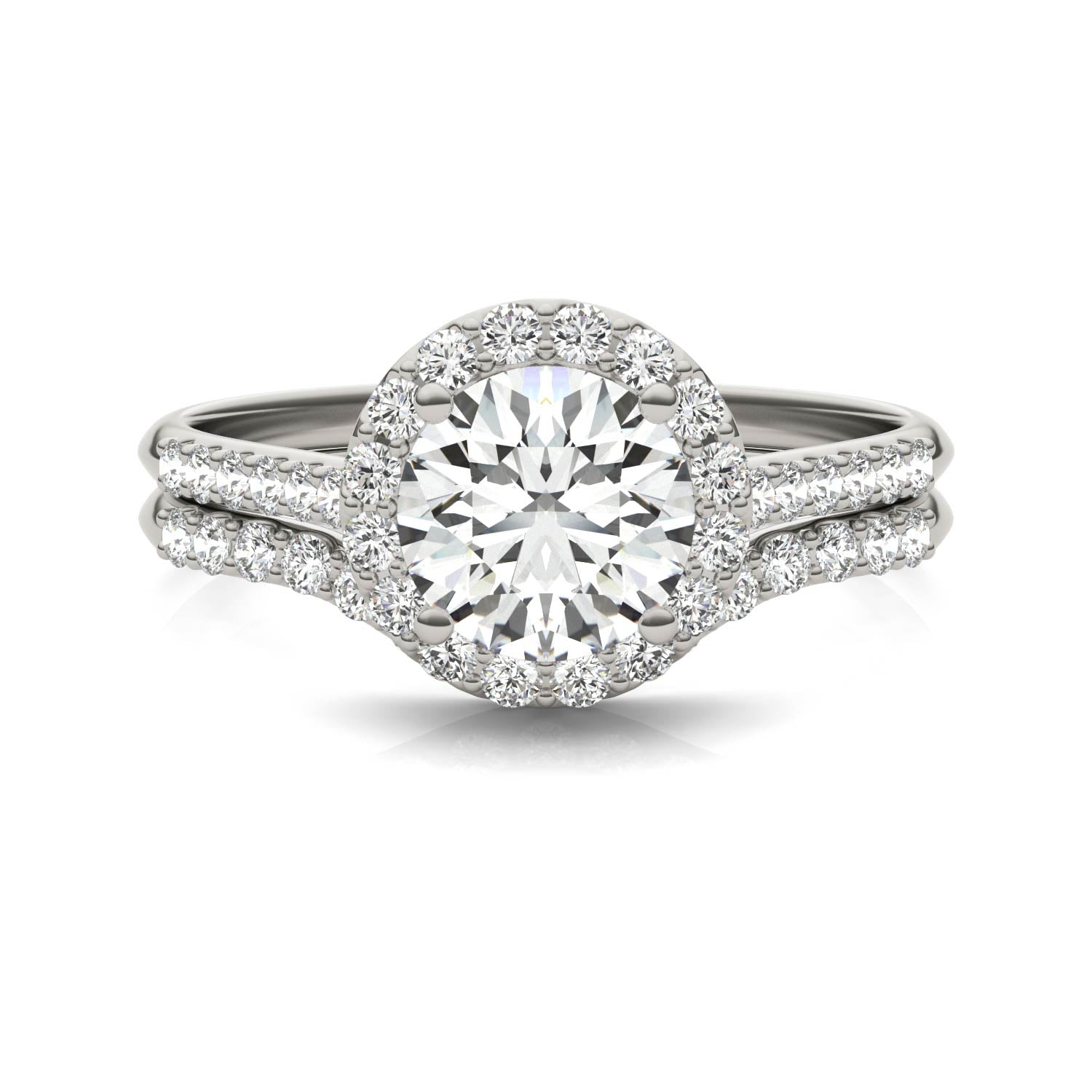 1 2/5 CTW Round Caydia® Lab Grown Diamond Signature Halo Bridal Set with Side Accents Ring