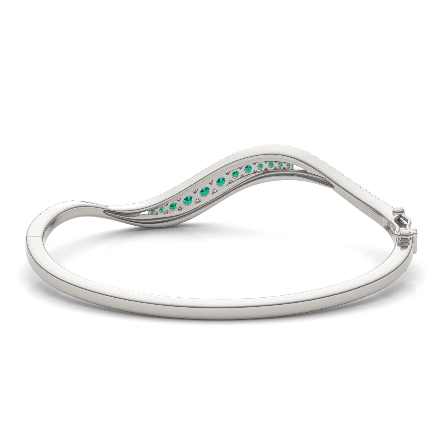 7/8 CTW Round Caydia® Lab Grown Diamond Curved Bangle Bracelet featuring Created Emerald