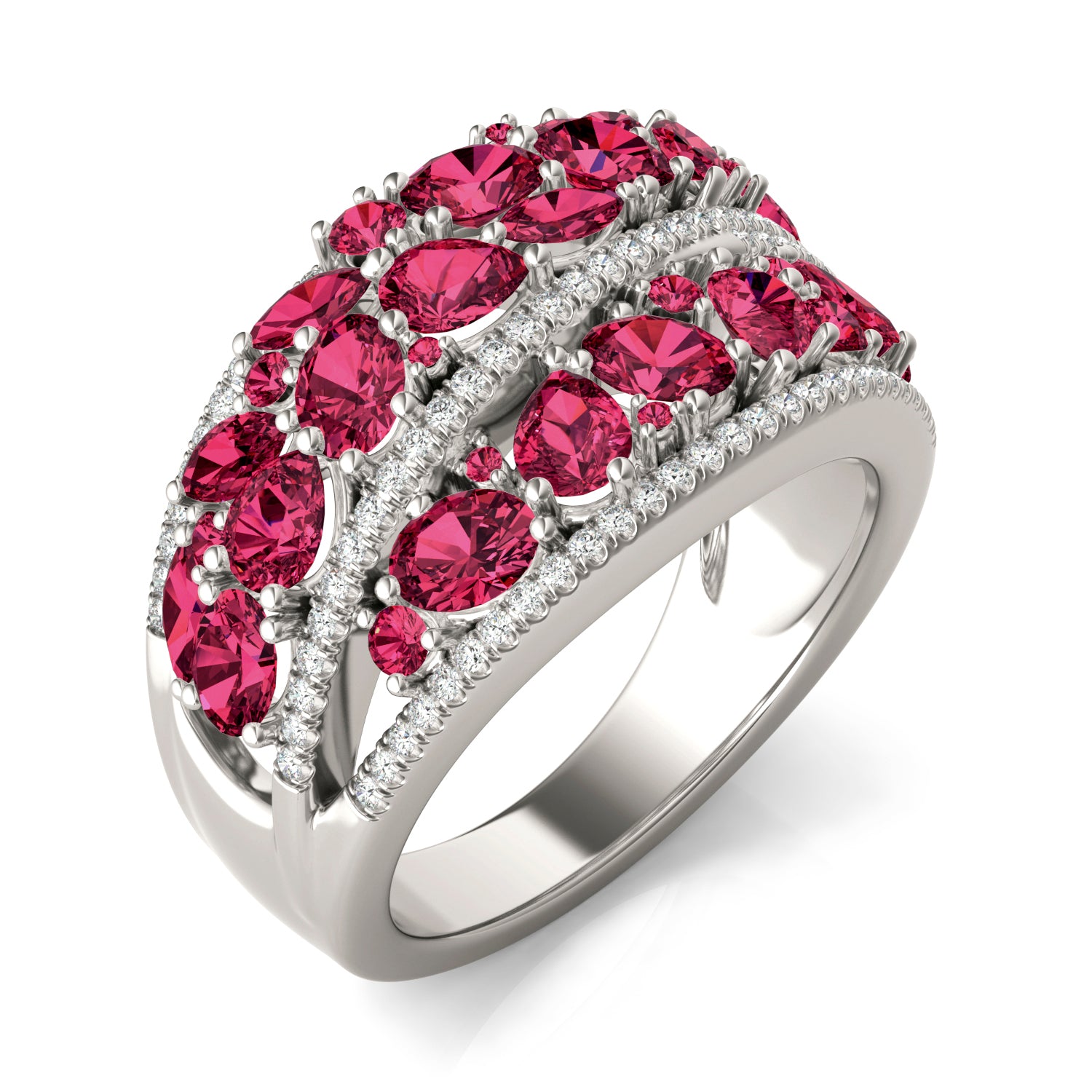 2/5 CTW Round Caydia® Lab Grown Diamond Cluster Statement Ring featuring Created Ruby