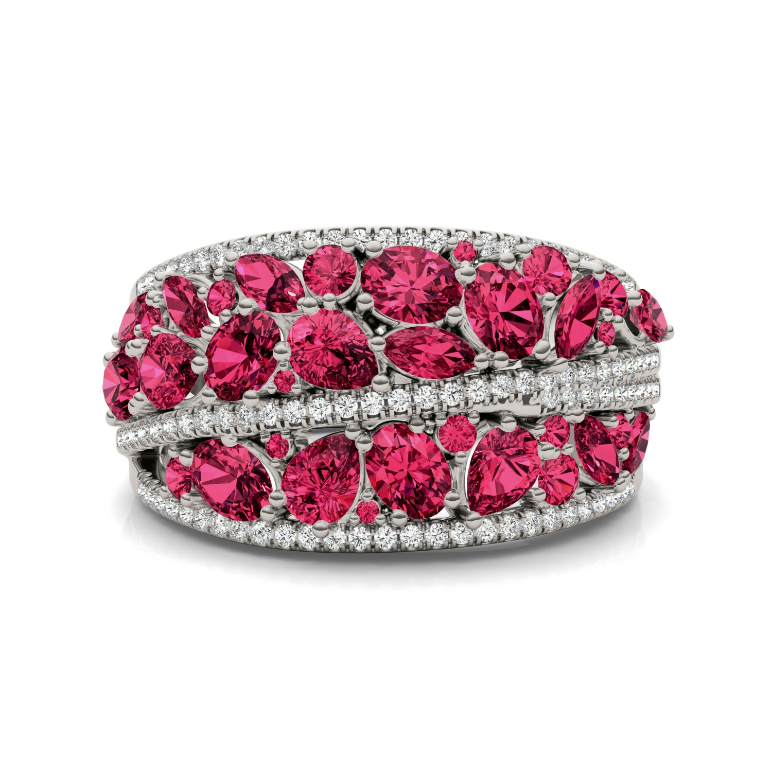 2/5 CTW Round Caydia® Lab Grown Diamond Cluster Statement Ring featuring Created Ruby