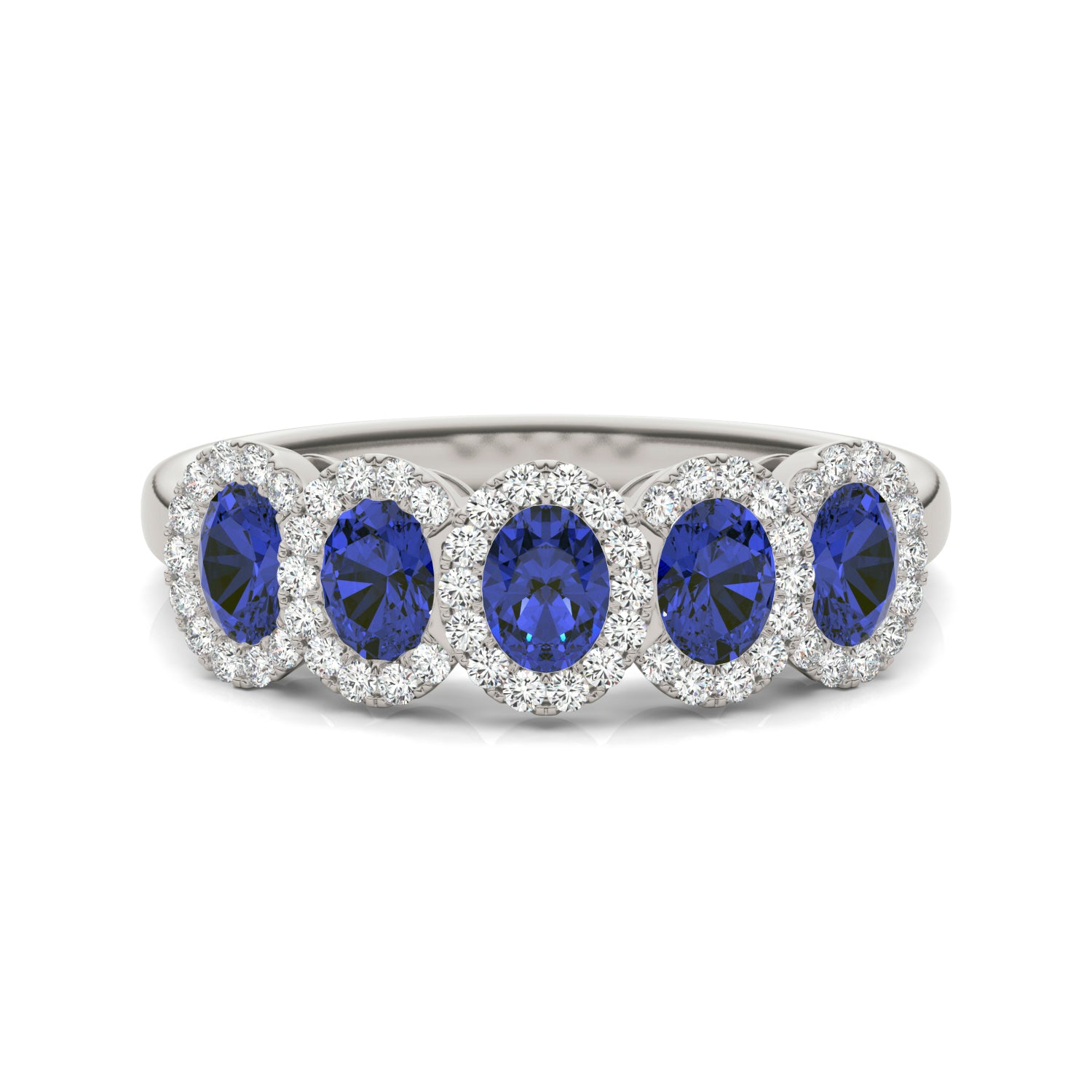1/4 CTW Round Caydia® Lab Grown Diamond Five Stone Halo Anniversary Ring featuring Created Sapphire