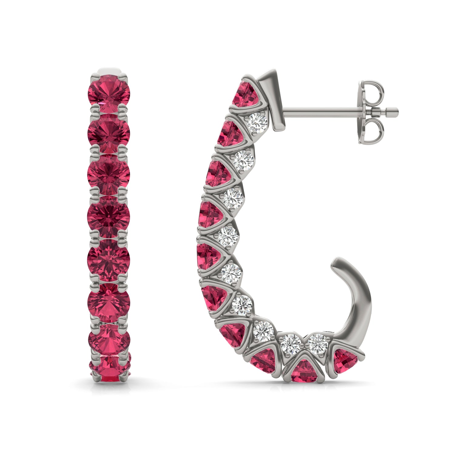 1/2 CTW Round Caydia® Lab Grown Diamond J-Hoop Earrings featuring Created Ruby