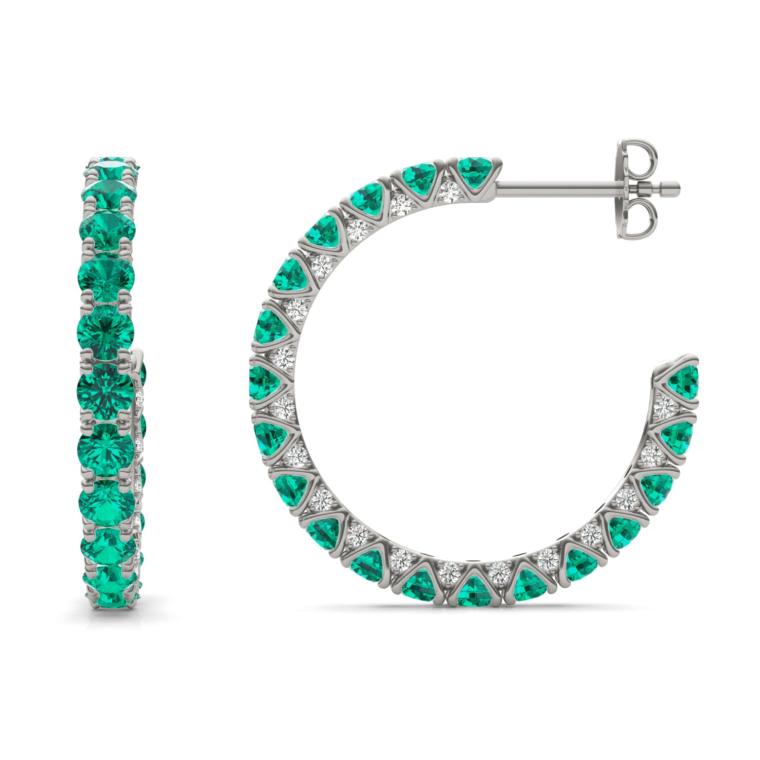 1/3 CTW Round Caydia® Lab Grown Diamond Hoop Earrings featuring Created Emerald