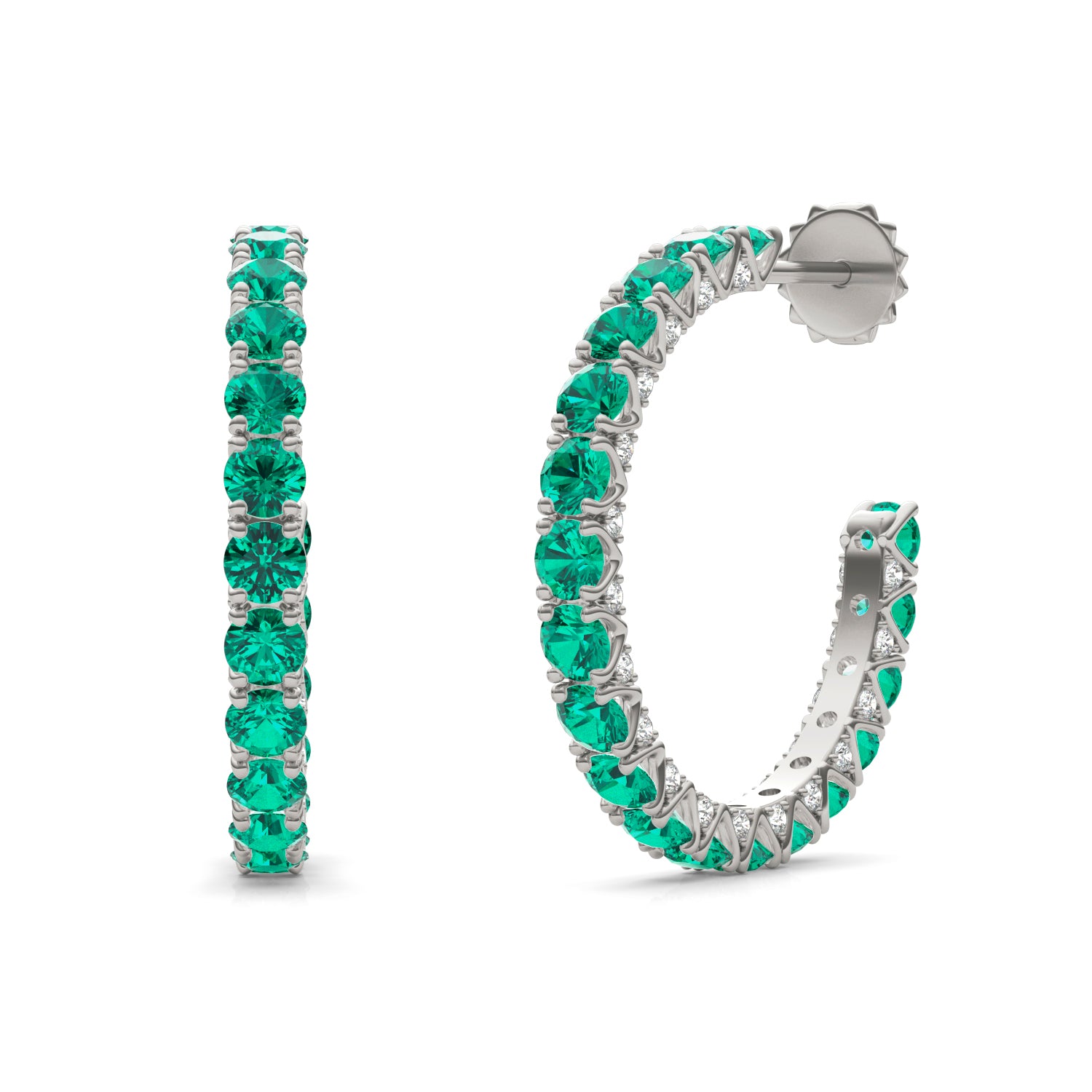 1/3 CTW Round Caydia® Lab Grown Diamond Hoop Earrings featuring Created Emerald