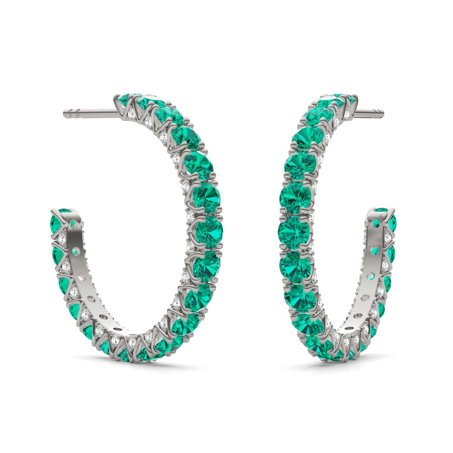 1/3 CTW Round Caydia® Lab Grown Diamond Hoop Earrings featuring Created Emerald