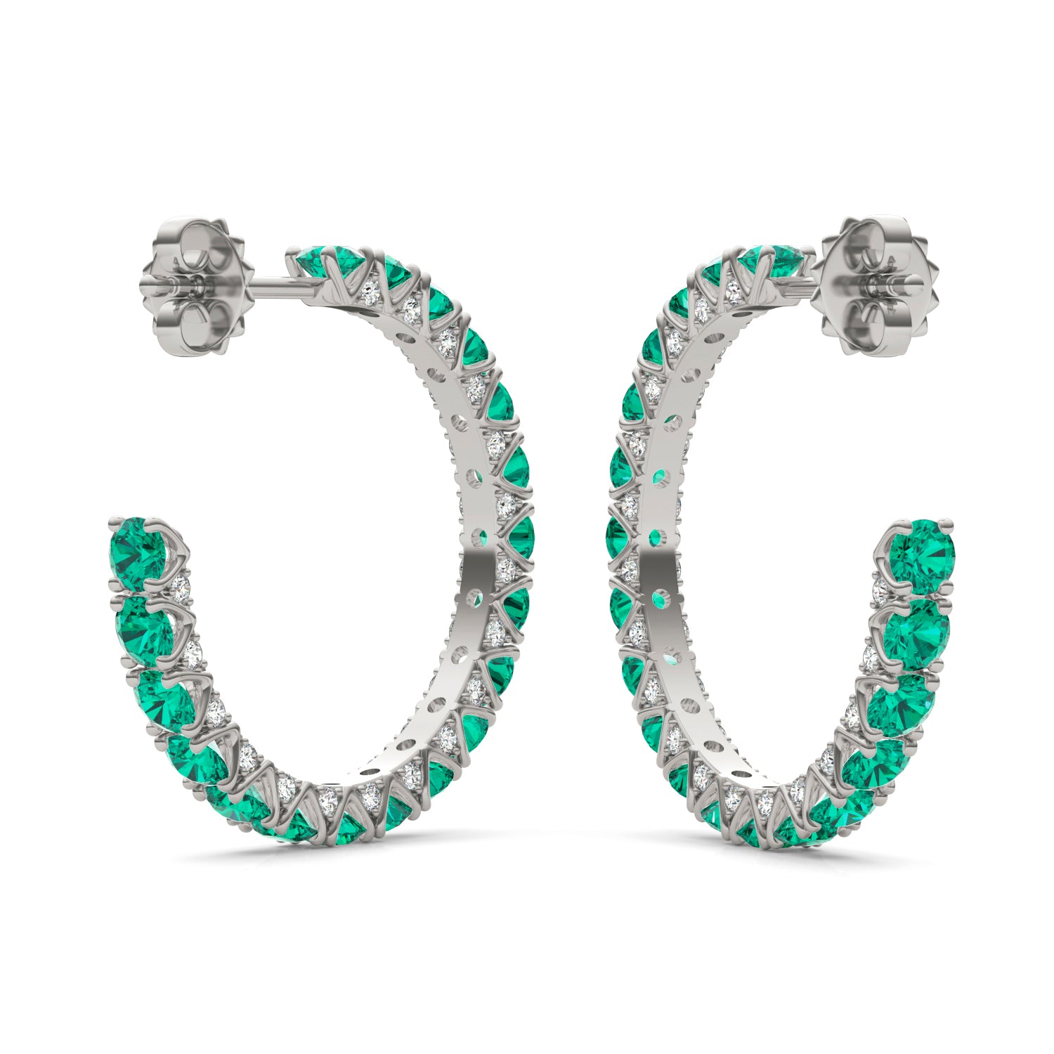 1/3 CTW Round Caydia® Lab Grown Diamond Hoop Earrings featuring Created Emerald