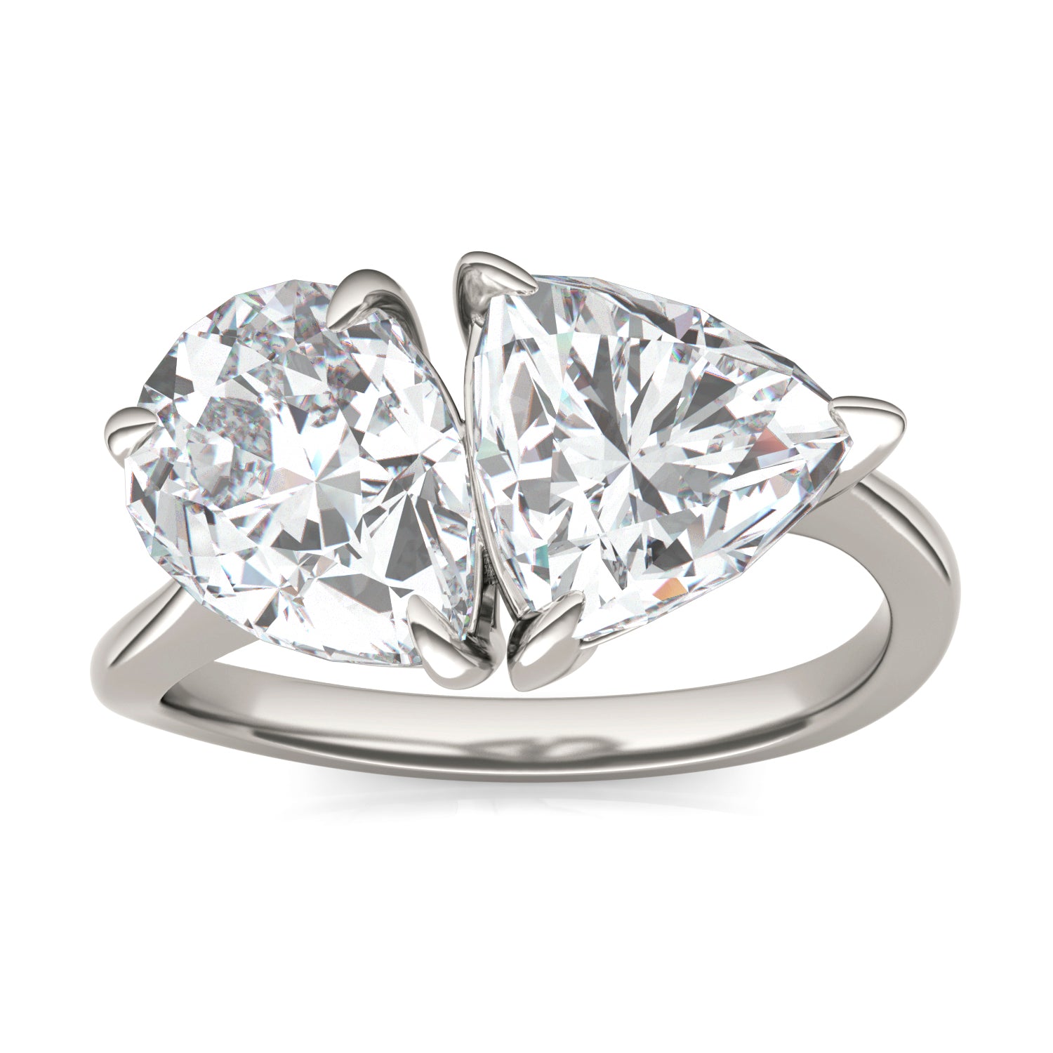 3.70 CTW DEW Pear Forever One™ Moissanite Asymmetrical Toi et Moi Ring