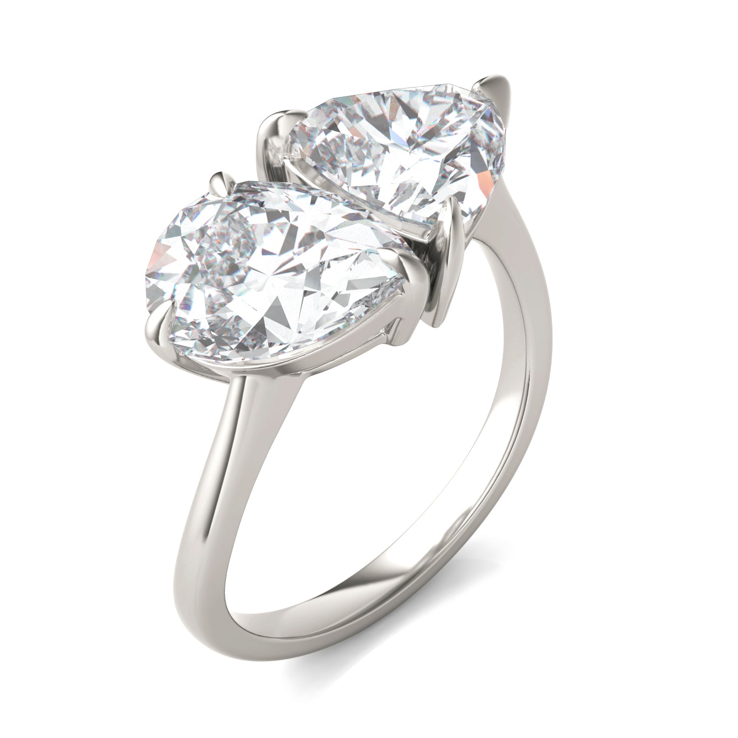 3.70 CTW DEW Pear Forever One™ Moissanite Asymmetrical Toi et Moi Ring