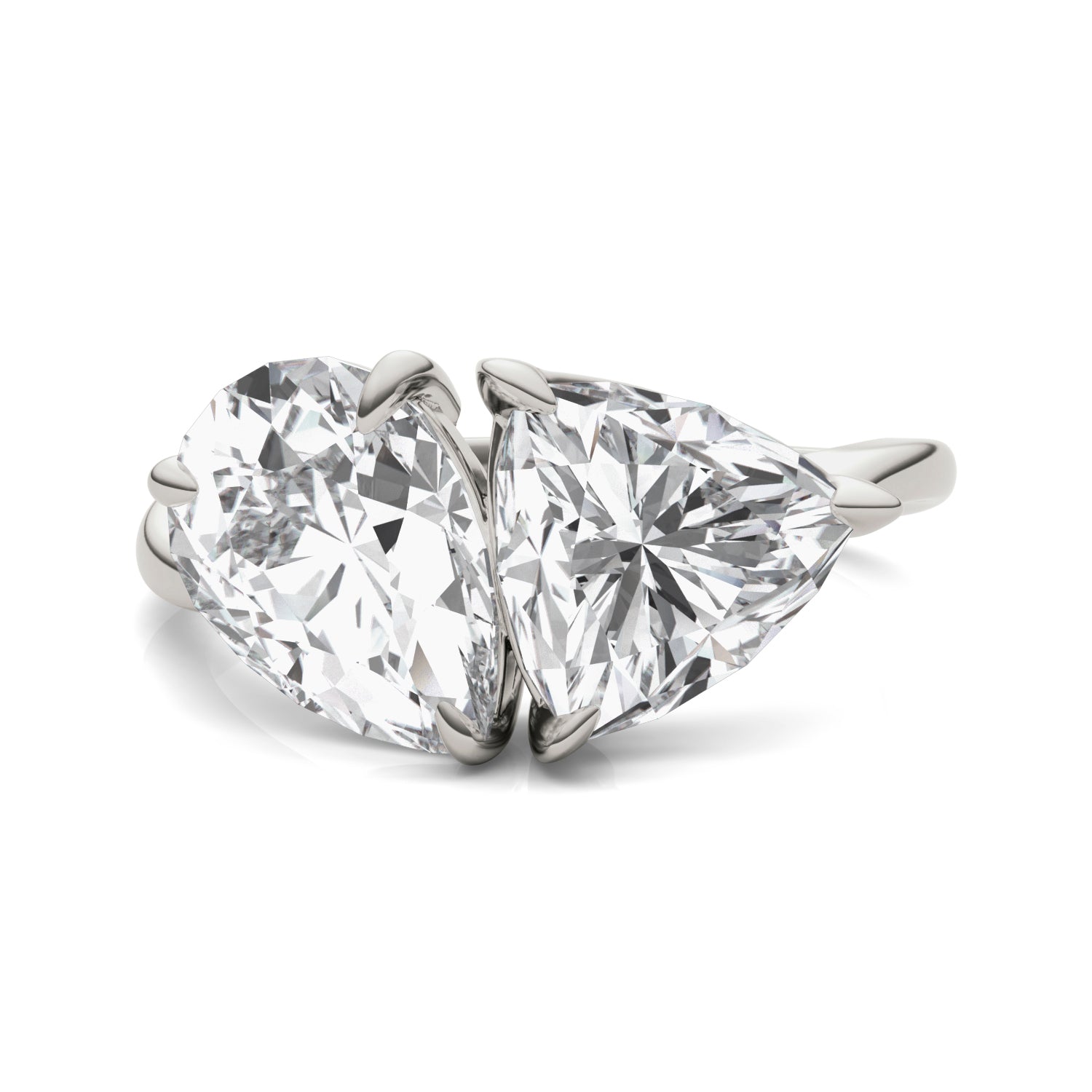 3.70 CTW DEW Pear Forever One™ Moissanite Asymmetrical Toi et Moi Ring