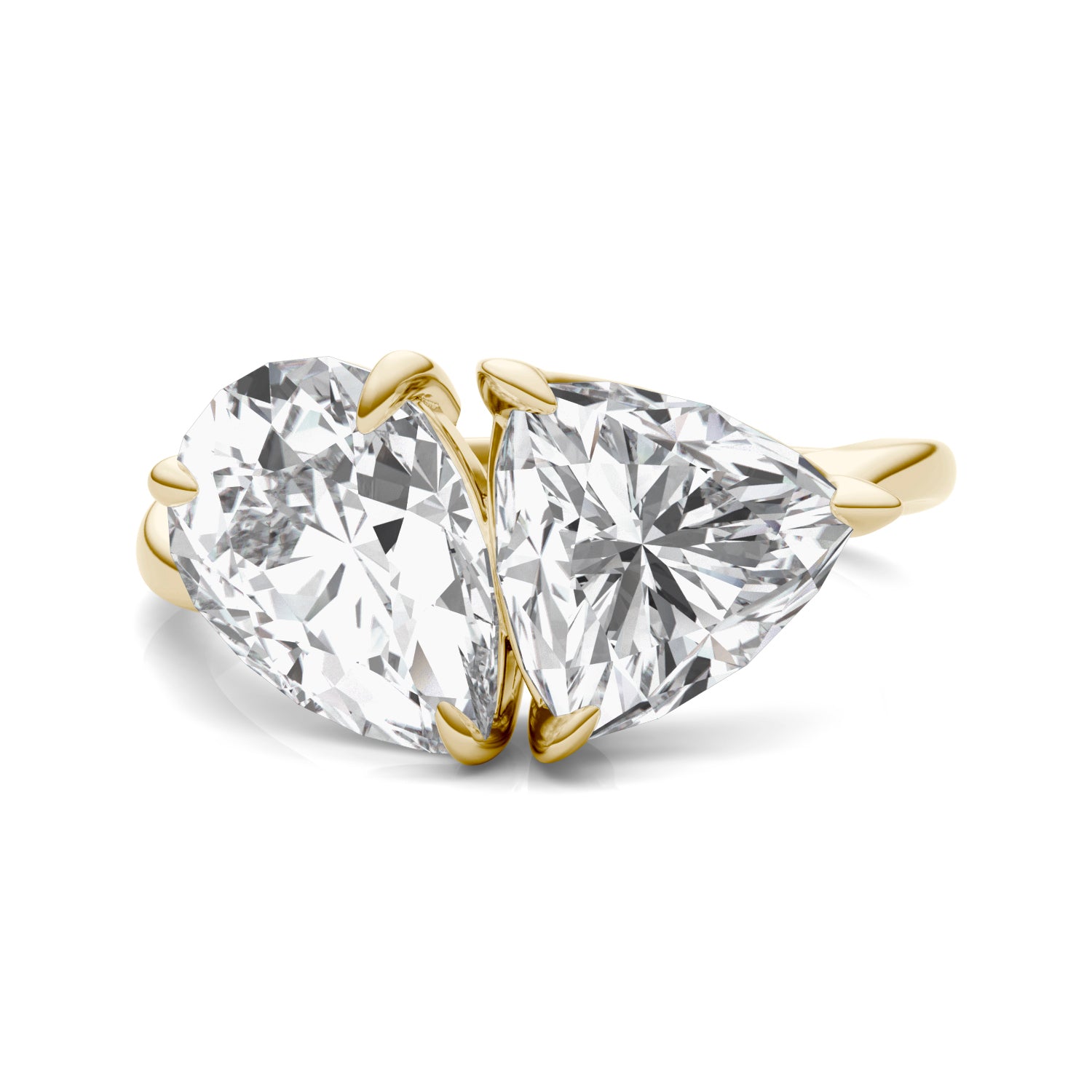 3.70 CTW DEW Pear Forever One™ Moissanite Asymmetrical Toi et Moi Ring