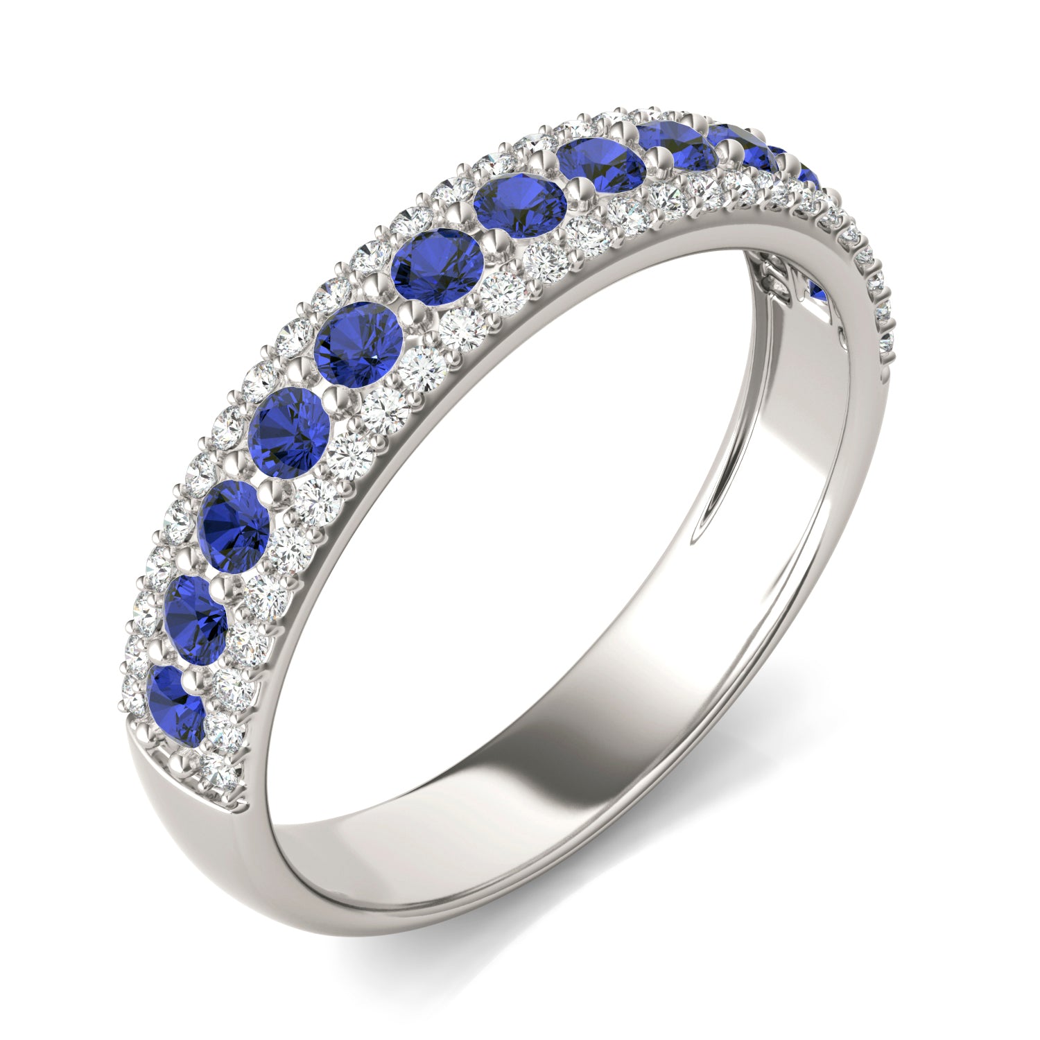 1/4 CTW Round Caydia® Lab Grown Diamond Three Row Band Ring featuring Created Sapphire