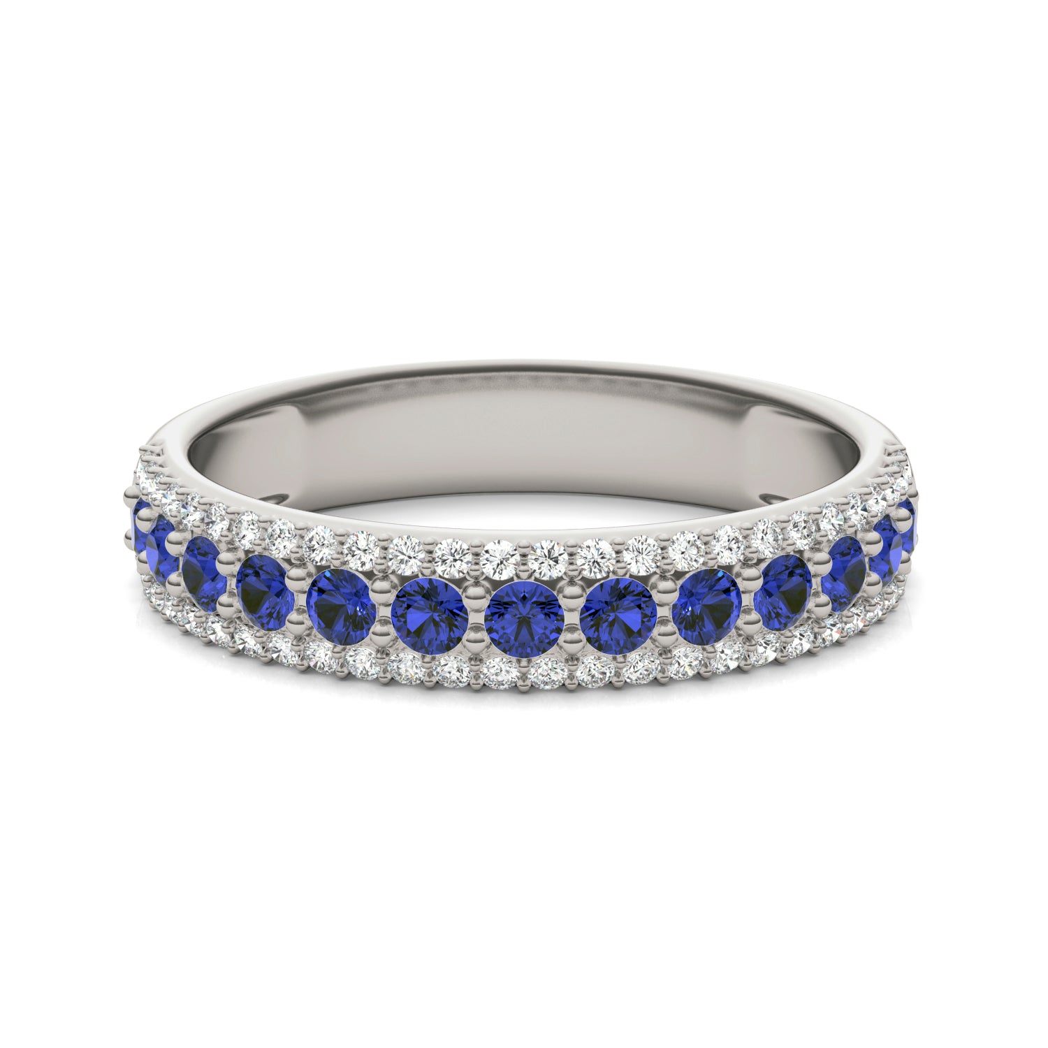 1/4 CTW Round Caydia® Lab Grown Diamond Three Row Band Ring featuring Created Sapphire