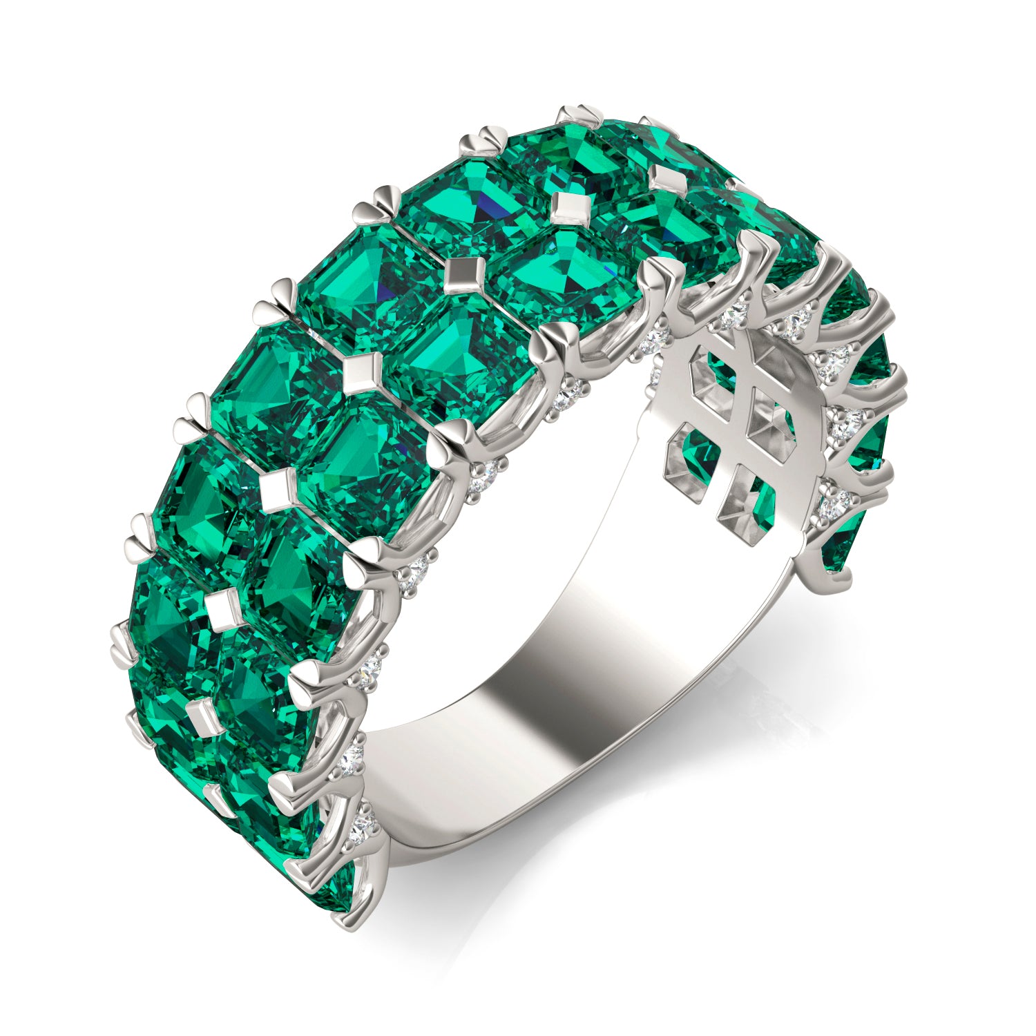 1/6 CTW Round Caydia® Lab Grown Diamond Two Row Anniversary Ring featuring Created Emerald