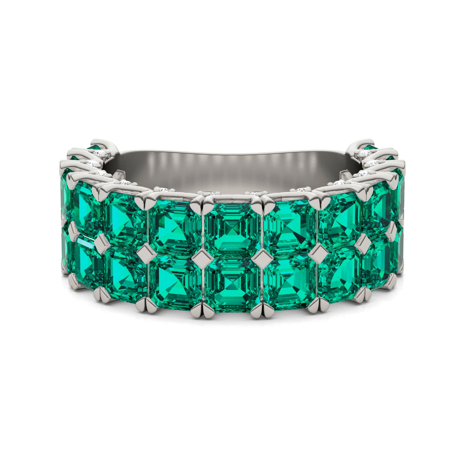 1/6 CTW Round Caydia® Lab Grown Diamond Two Row Anniversary Ring featuring Created Emerald