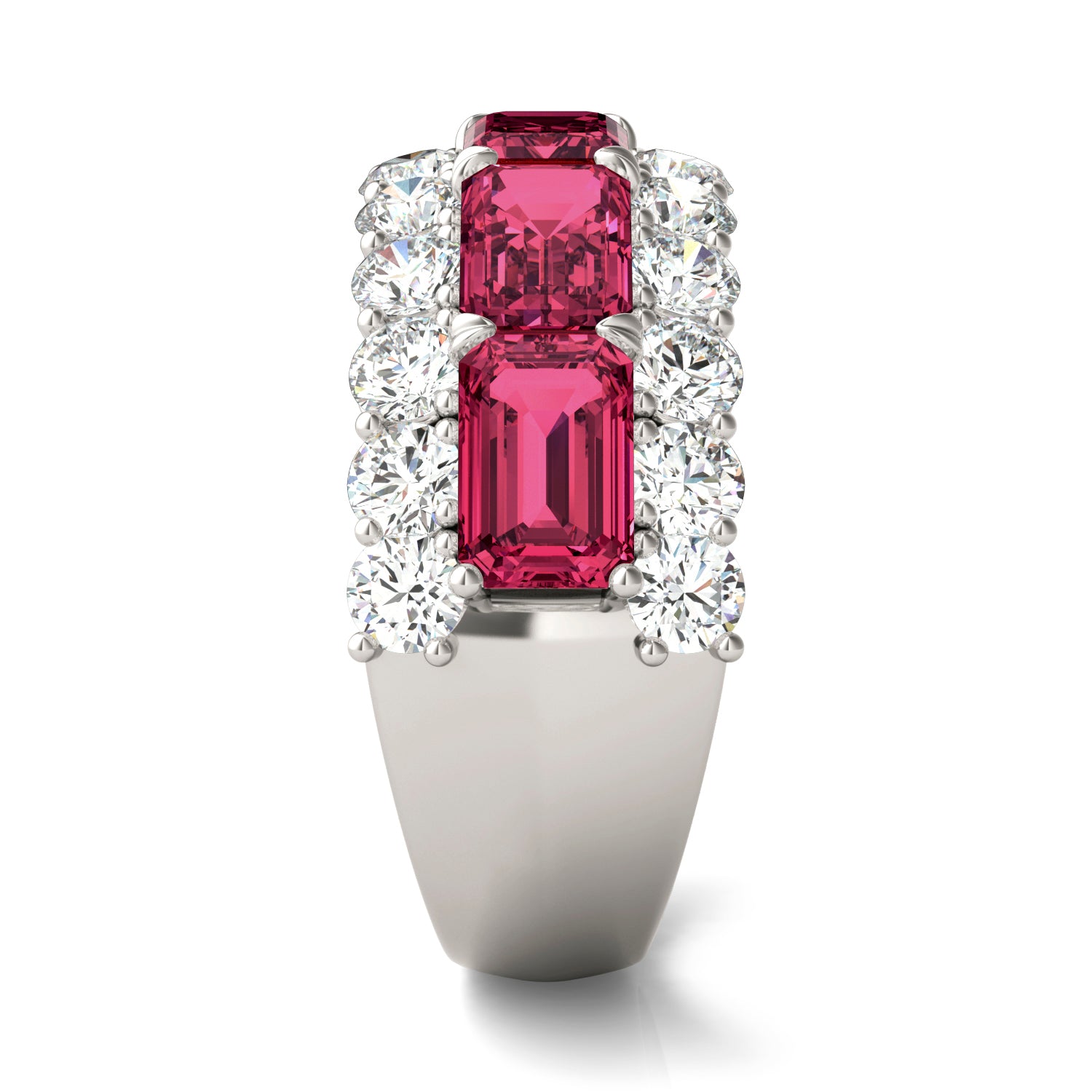 1 3/4 CTW Round Caydia® Lab Grown Diamond Three Row Ring featuring Created Ruby