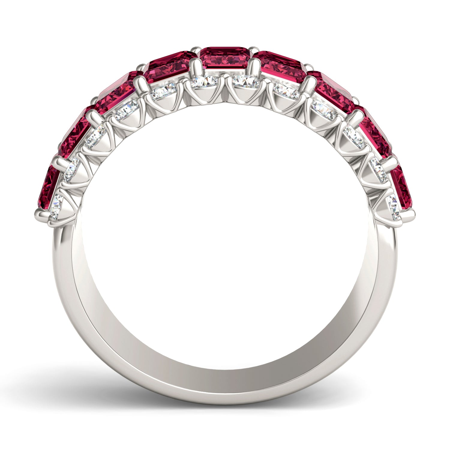 7/8 CTW Round Caydia® Lab Grown Diamond Three Row Ring featuring Created Ruby