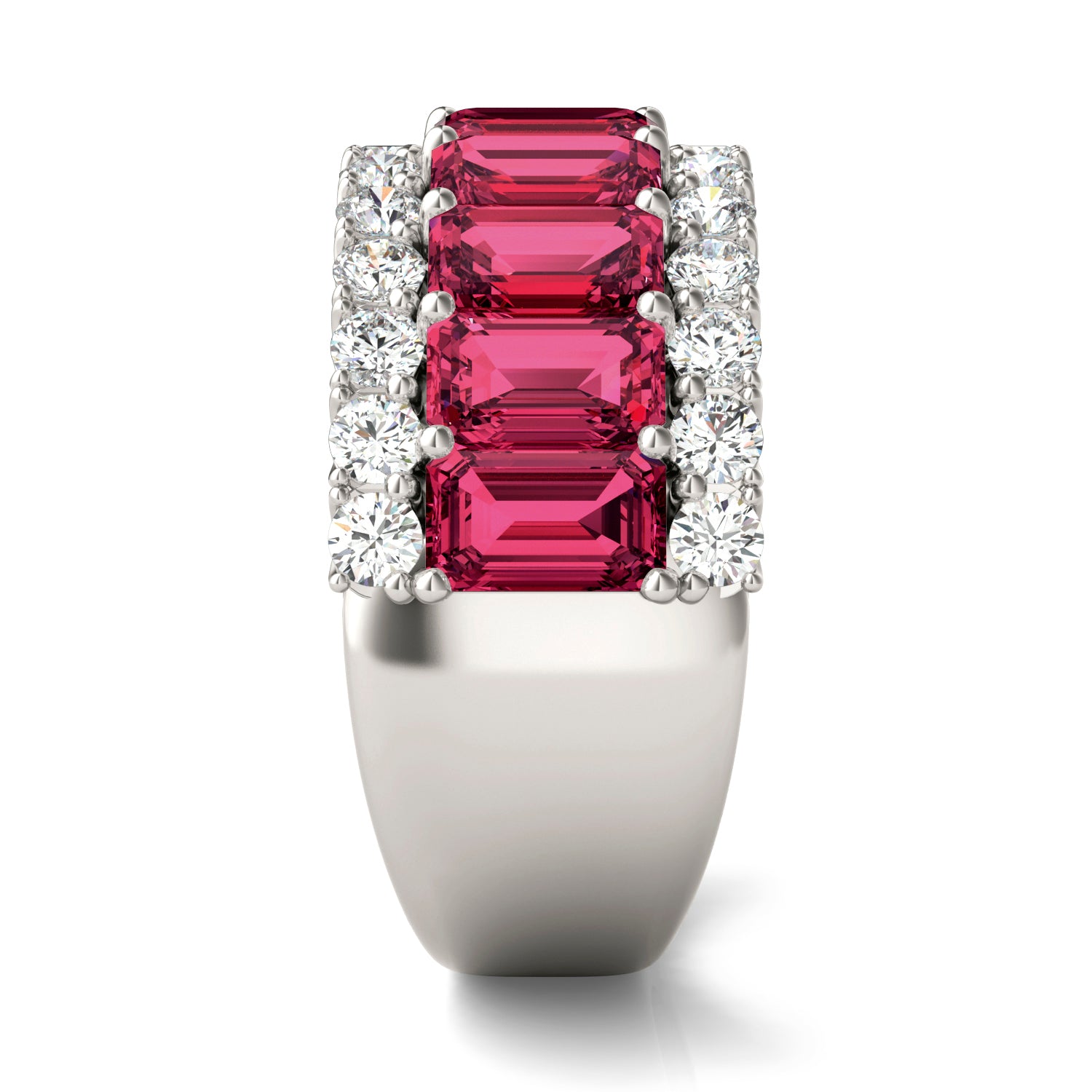 7/8 CTW Round Caydia® Lab Grown Diamond Three Row Ring featuring Created Ruby