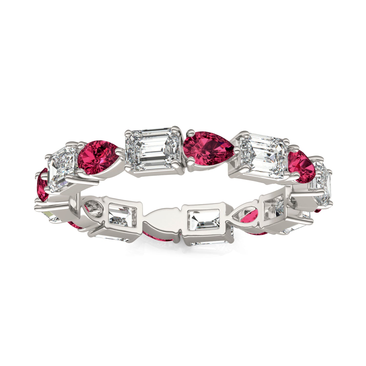 1 5/8 CTW Emerald Caydia® Lab Grown Diamond Alternating Stones Eternity Ring featuring Created Ruby