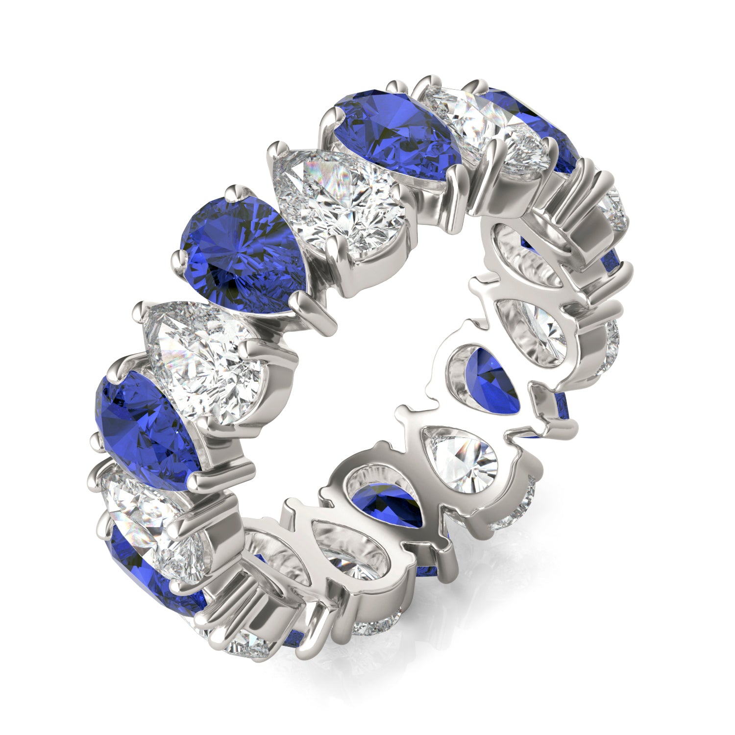 3 CTW Pear Caydia® Lab Grown Diamond Couture Alternating Eternity Ring featuring Created Sapphire