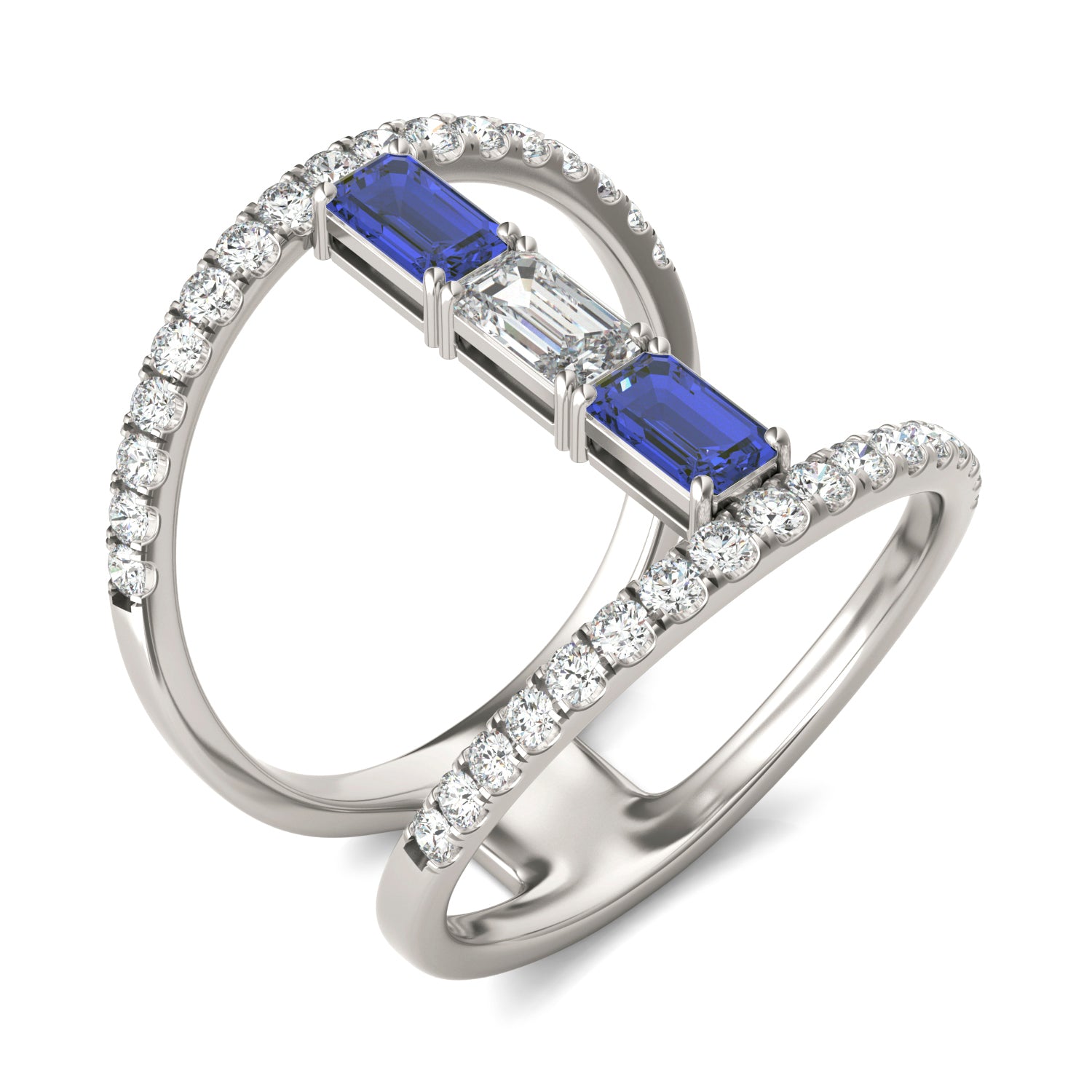 7/8 CTW Emerald Caydia® Lab Grown Diamond Couture Geometric Fashion Ring featuring Created Sapphire