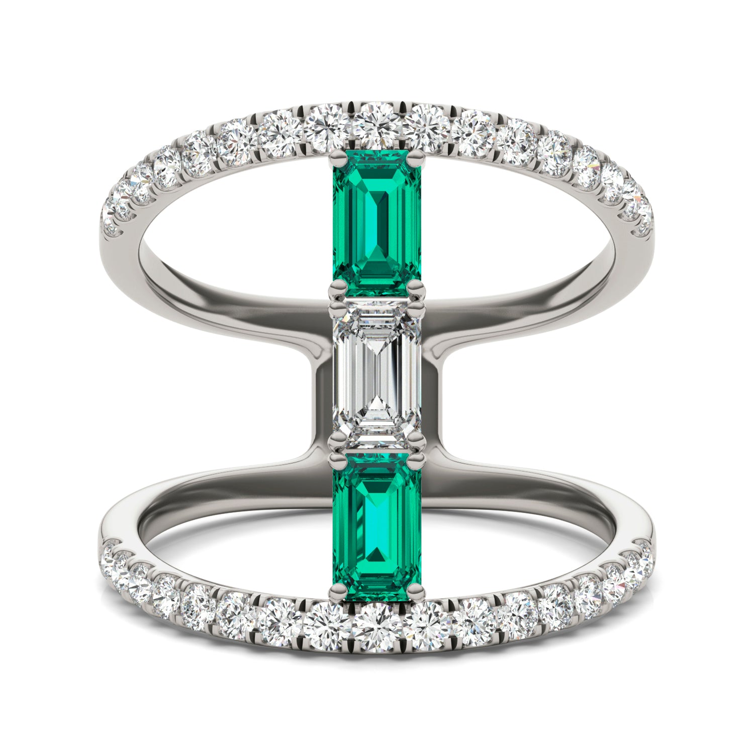 7/8 CTW Emerald Caydia® Lab Grown Diamond Couture Geometric Fashion Ring featuring Created Emerald