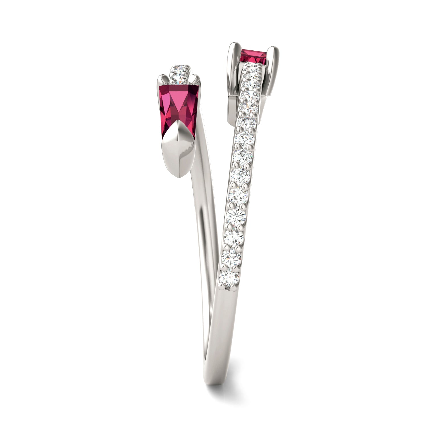 1/4 CTW Round Caydia® Lab Grown Diamond Crossover Fashion Ring featuring Created Ruby